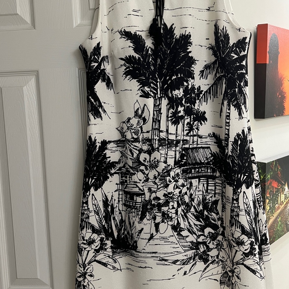 Julian Taylor Black and White Sleeveless Sheath Midi Dress